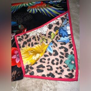 Johnny Was Black Multicolor Floral & Wave Swim Beach Towel Reversible